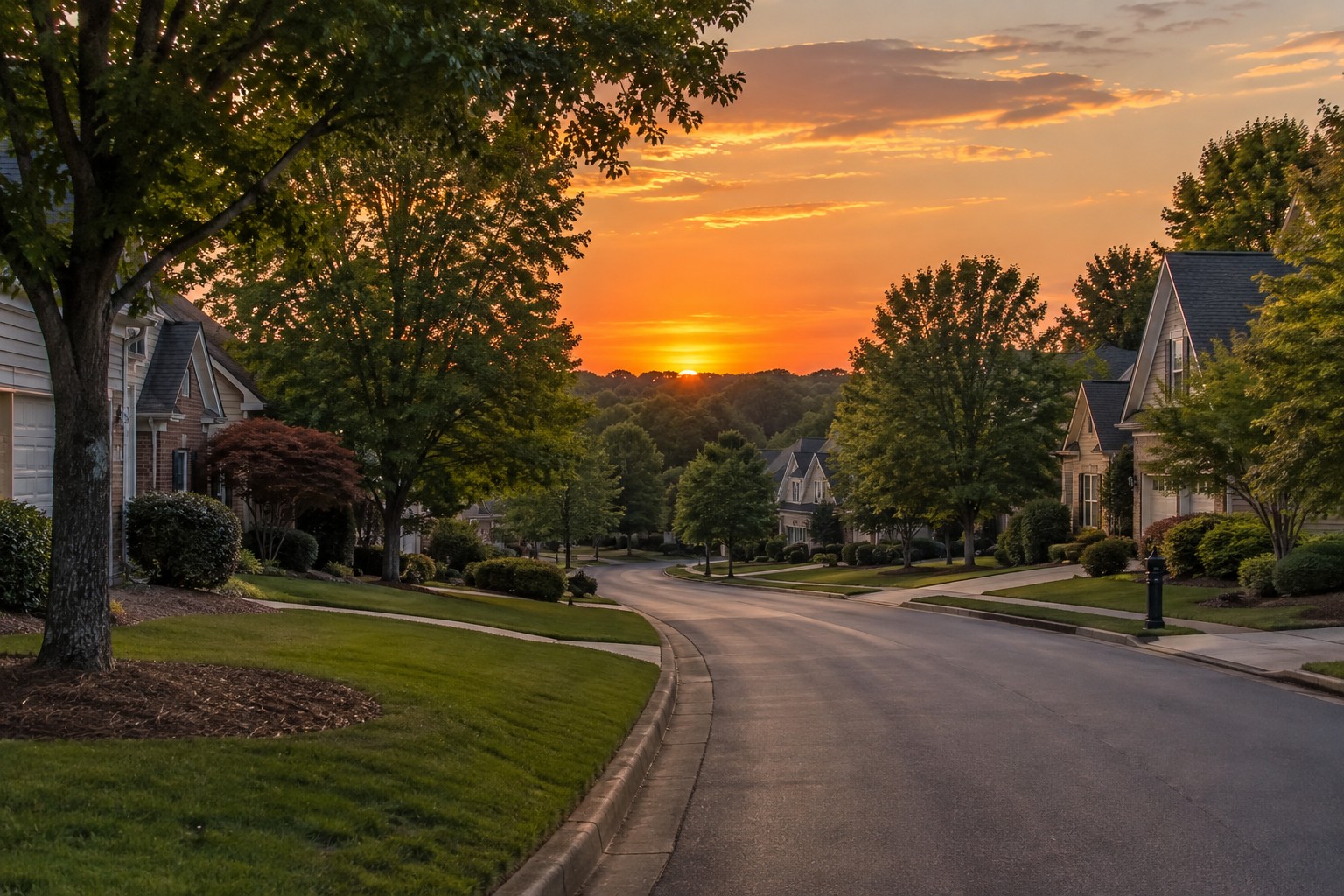 An Atlanta area street at sunset, illustrative